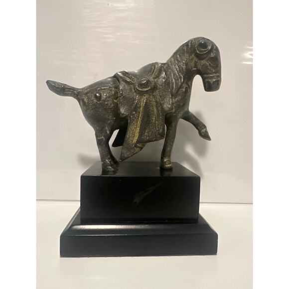 Bronze Horse bookend Statue Art Piece San Francisco Bay Trading Patina Wood Base - Picture 1 of 14